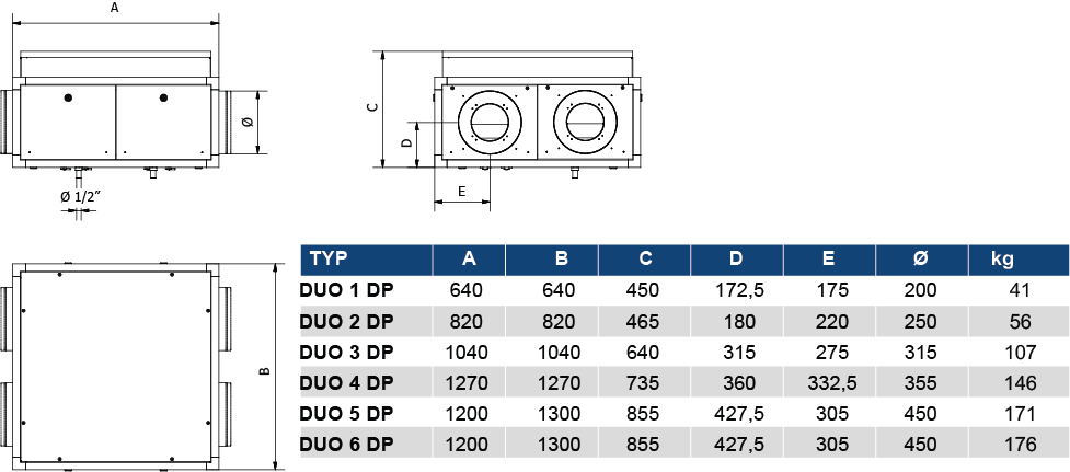 DUO DP BP H rozměry